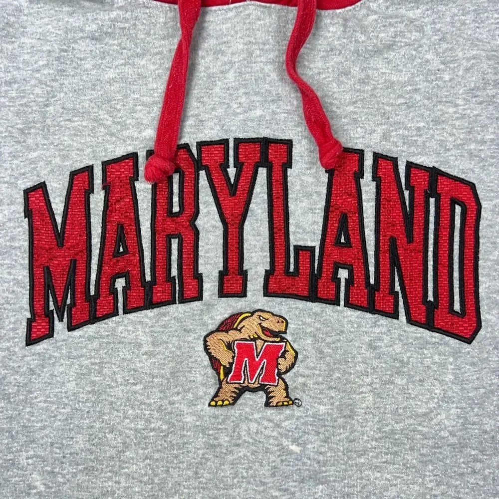 Maryland Terrapins Hoodie Men 2XL Gray Red Hooded Pullover Sweatshirt Pro Player